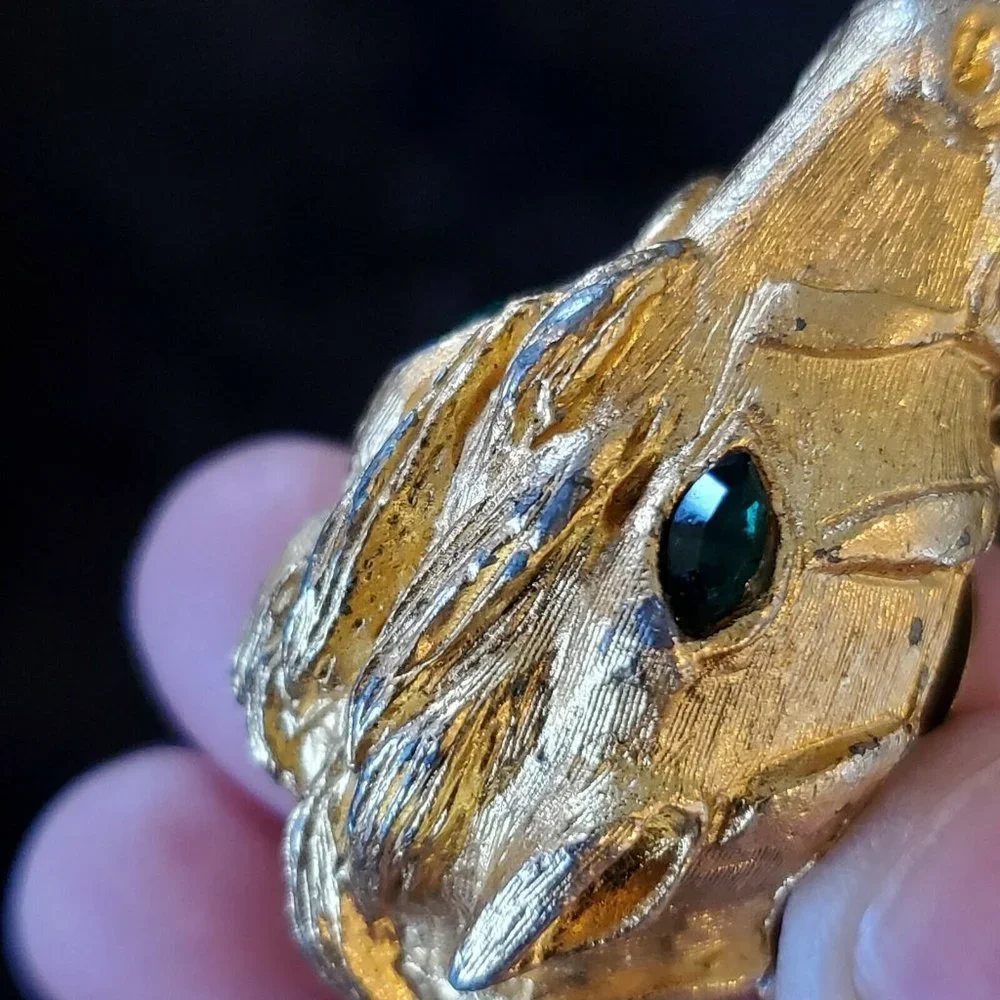 3D Horse Head Pin Brooch Green Rhinestone‎ Eyes